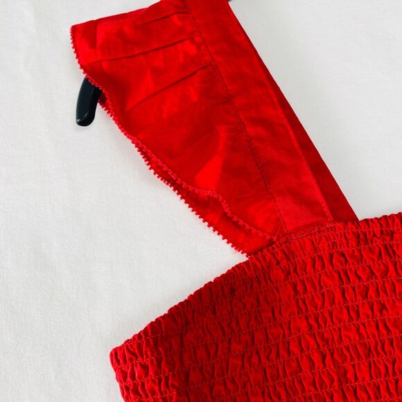 Old Navy Womens Top L Fitted Ruffle-Strap Fully Smocked Cropped Red NWT - Picture 4 of 9